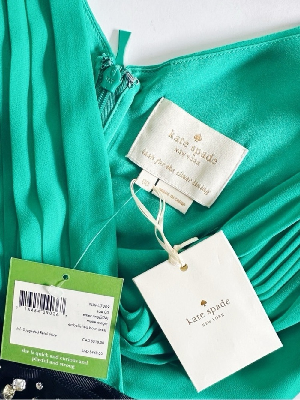 NEW Kate Spade Emerald Ring Green Chiffon Dress - Picture 4 of 14